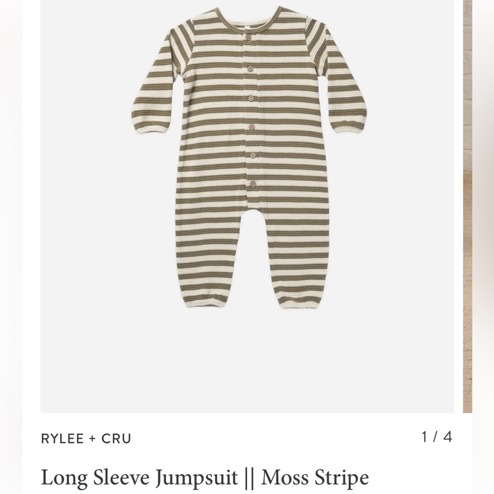 Long Sleeve Jumpsuit from Rylee + Cru in moss stripe